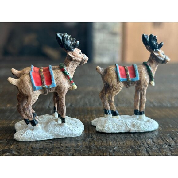 Vintage Reindeer Christmas Figurines Set Of 2 - Picture 1 of 5